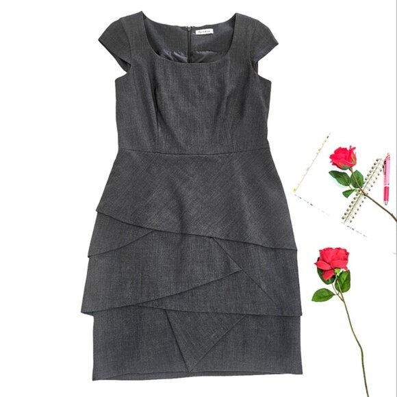 Calvin Klein Women's Career Mini Dress Size Large Charcoal Grey Cap Sleeves Work - Picture 15 of 15